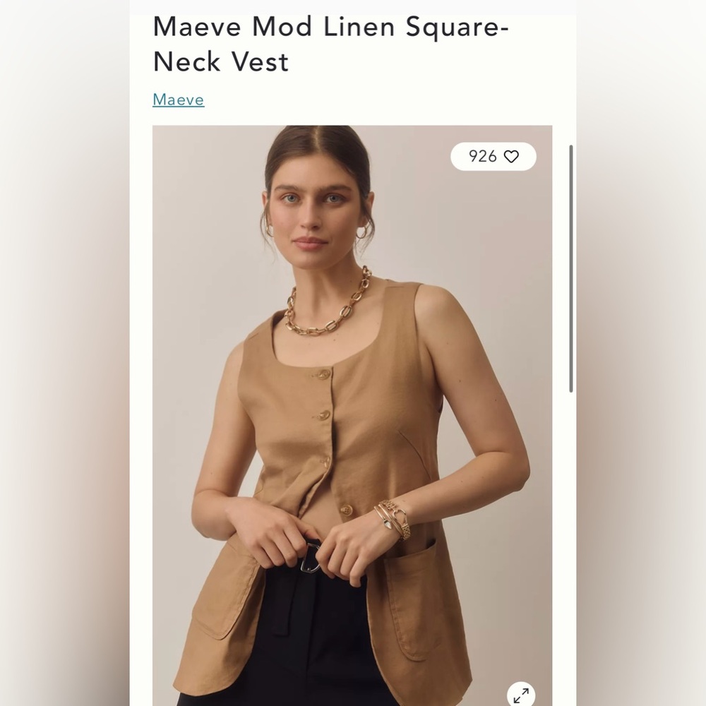 Anthropologie Maeve Tan Button-Front Vest - Picture 2 of 10